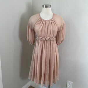 Laundry By Shelli Segal Womens 6 Dusty Pink 100% Silk Babydoll Dress Open Back
